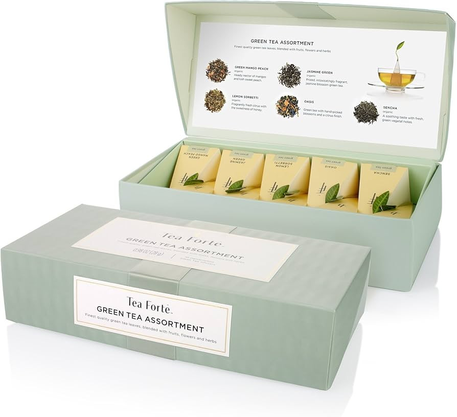 Tea Forte Green Tea Assortment, Petite Presentation Box Tea Sampler Gift Set with 10 Handcrafted ... | Amazon (US)