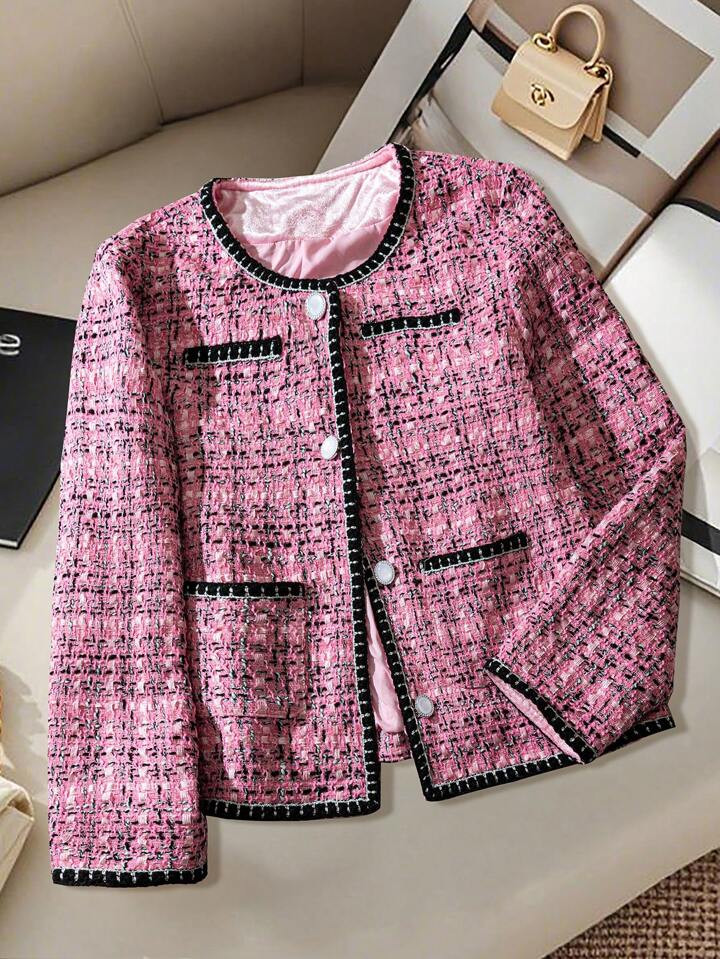 Franclia Women's Elegant French Style Plaid Single Breasted Overcoat | SHEIN