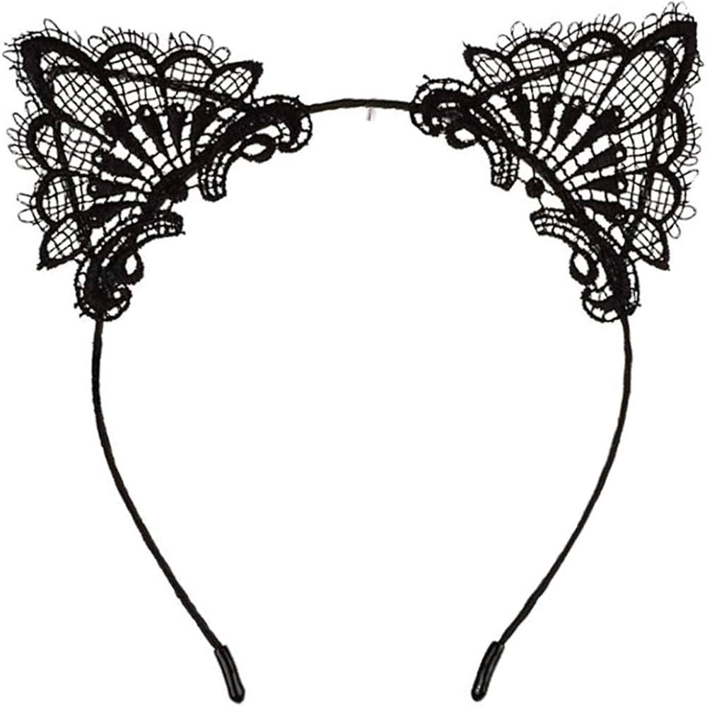 Merroyal Lace Cat Ears Headband Halloween Fancy Dress Cat Woman Girls Hairband Cosplay (Black) | Amazon (US)