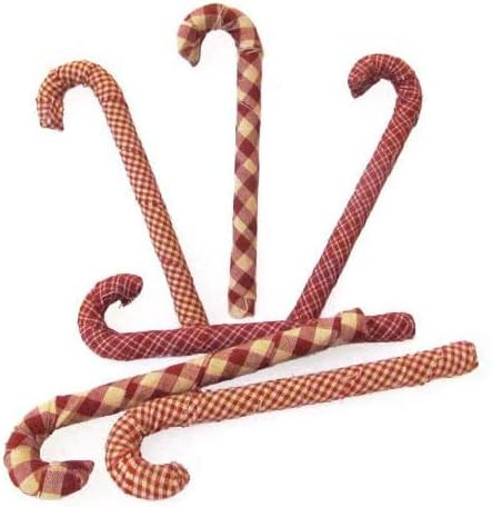 Set of 6 Primitive Red & Tea Dye Plaid Homespun Fabric Covered Candy Cane Ornaments for Christmas... | Amazon (US)