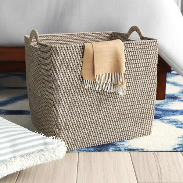 Simran Rectangular Decorative Rattan Storage Basket with Ear Handles, Large, Black/White/Brown-Wa... | Wayfair North America