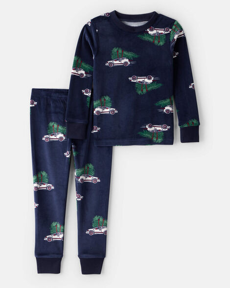 Toddler Christmas Cars DreamPlush Long-Sleeve Snug Fit 2-Piece Pajamas - Navy | Carter's Inc