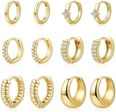 ALLHOLA 6 Pairs 14K Gold Plated Hoop Earrings for Women Hypoallergenic Small Huggie Hoops Earring... | Amazon (US)