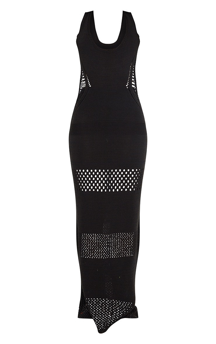 Tall Black Crochet Plunged Maxi Dress | PrettyLittleThing US