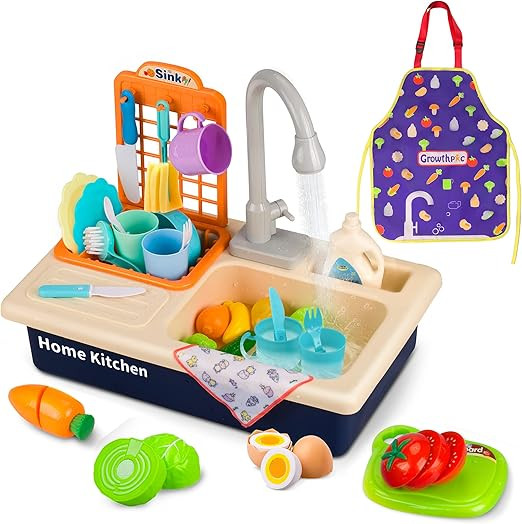 GrowthPic Play Kitchen Sink Toys, Pretend Play Sink with Running Water, Kids Kitchen Accessories ... | Amazon (US)