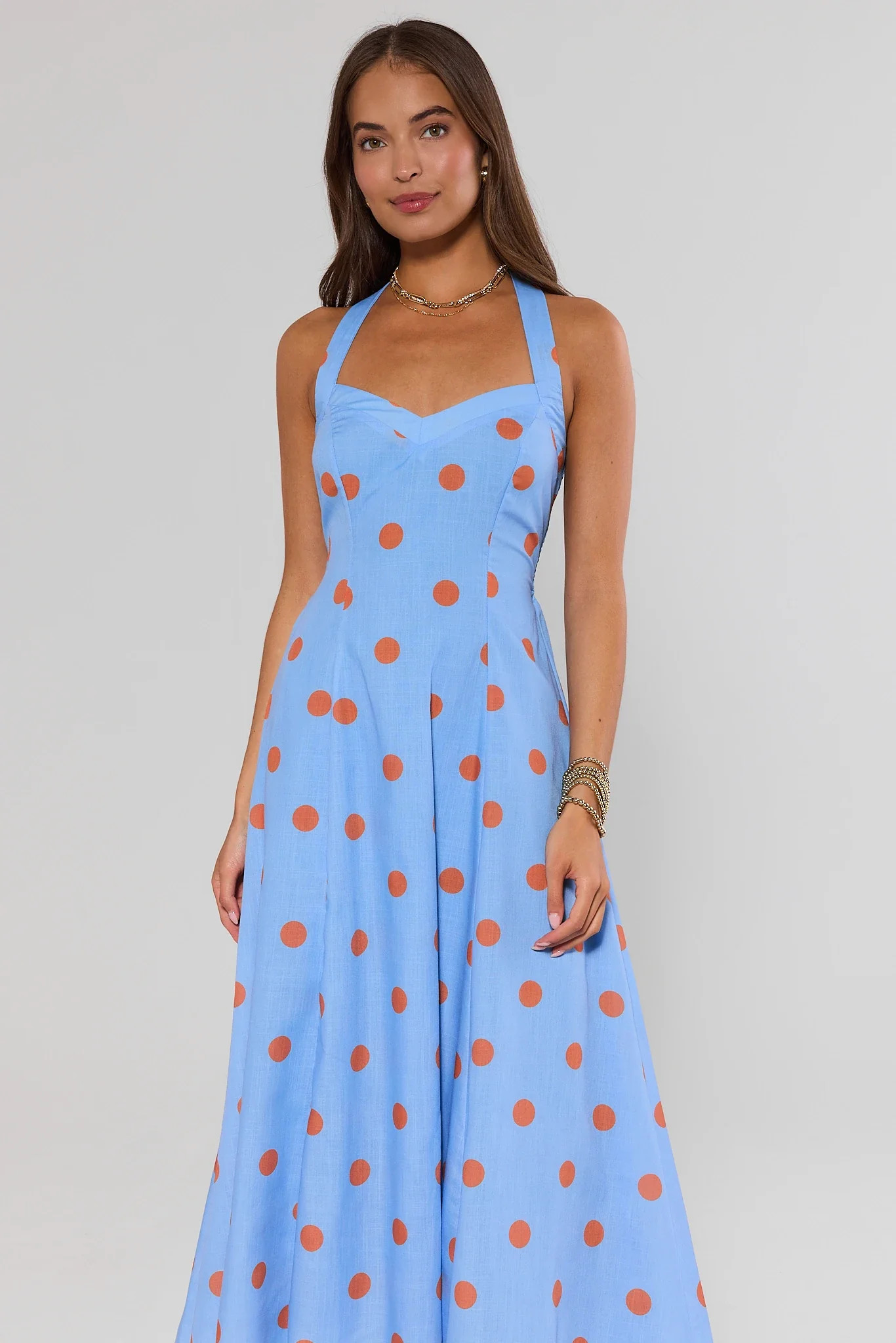 Blue Polka Dot Halter Midi Dress | Avara
