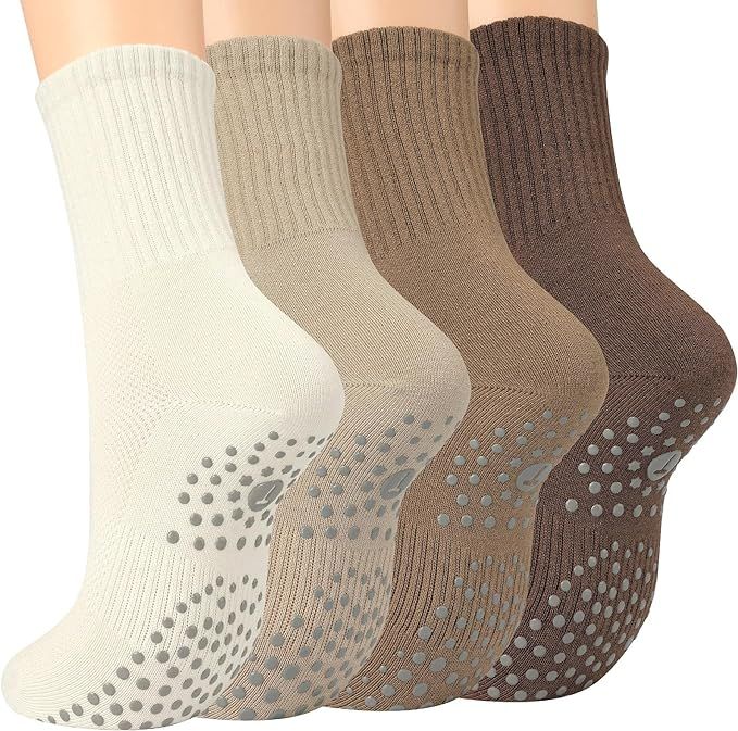 Toes Home Grip Socks for Women, Non Slip Pilates Yoga Crew Socks for Barre Hospital Workout Stick... | Amazon (US)