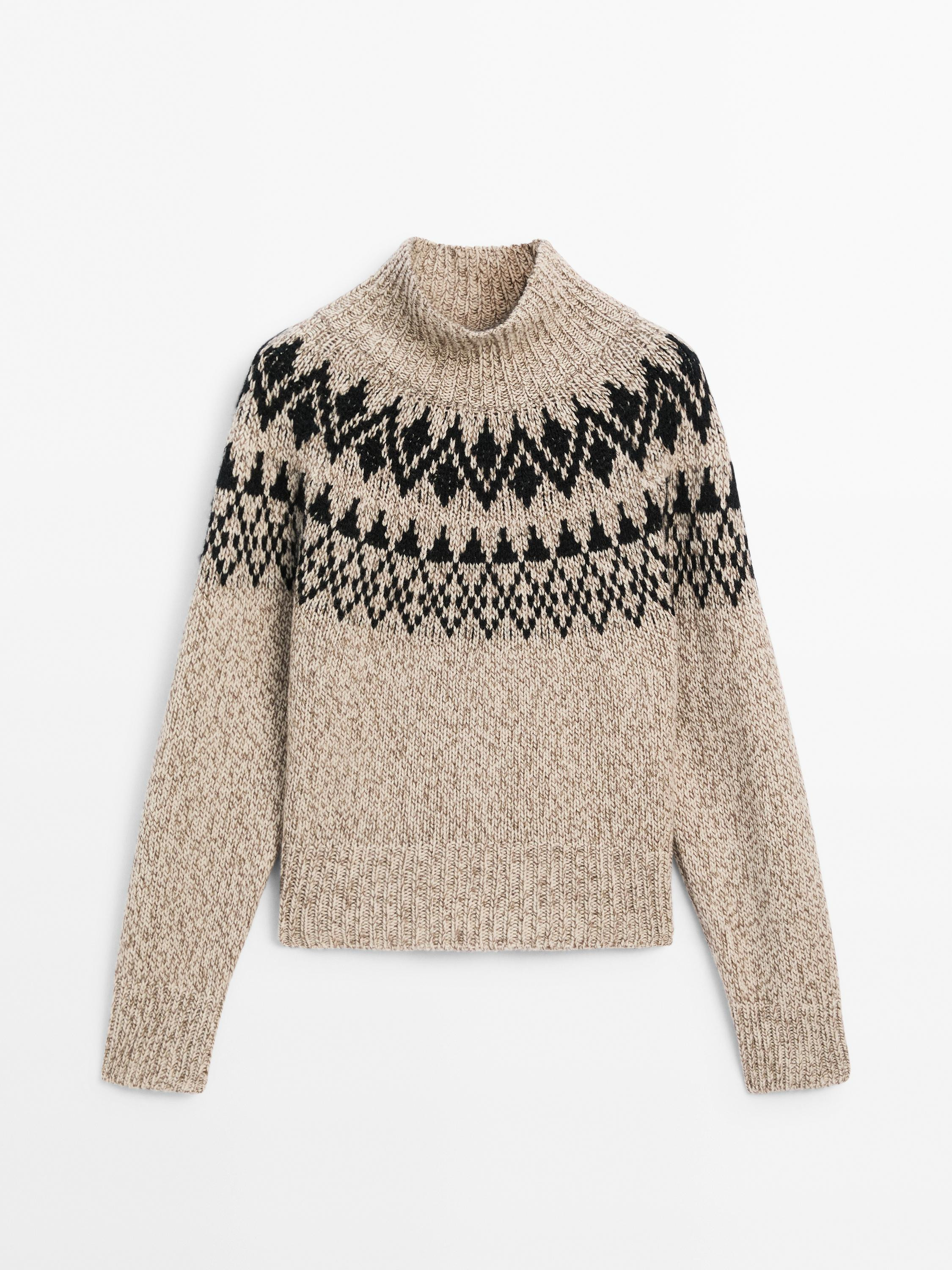 Wool blend jacquard knit sweater | Massimo Dutti UK