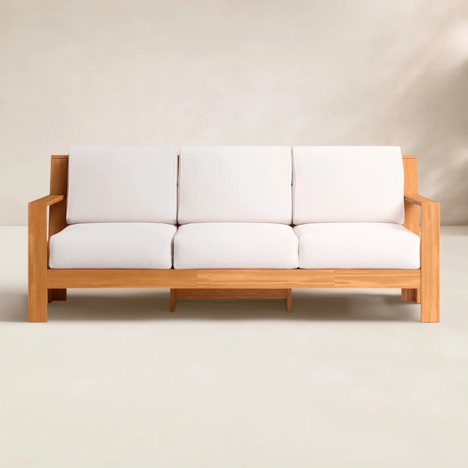Chaney 78.75'' Wide Rectangle Teak Patio Sofa with Sunbrella® Cushions | Birch Lane