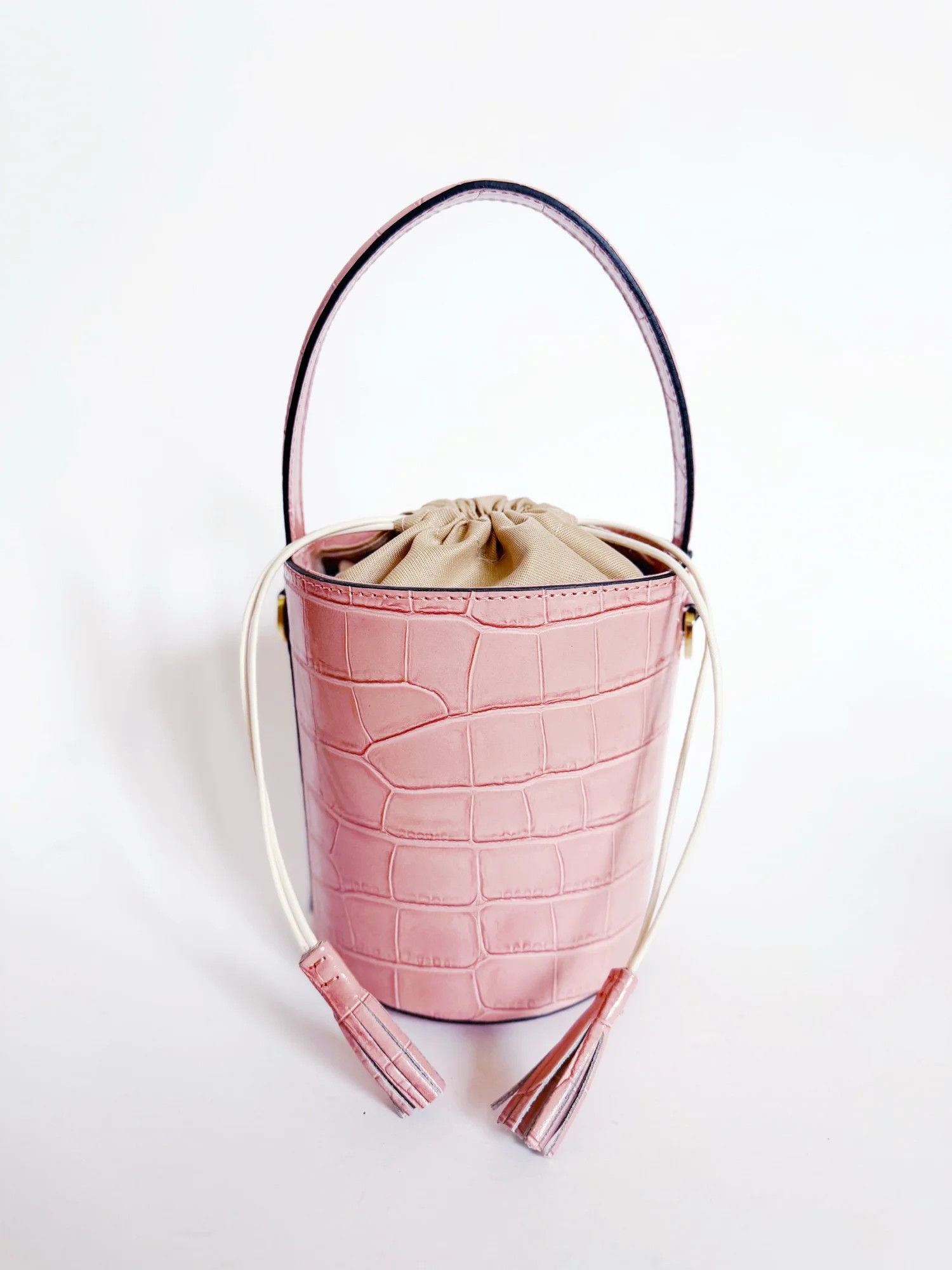 Light Pink Crocodile Embossed Leather Bucket Bags — COLORES COLLECTIVE | Colores Collective