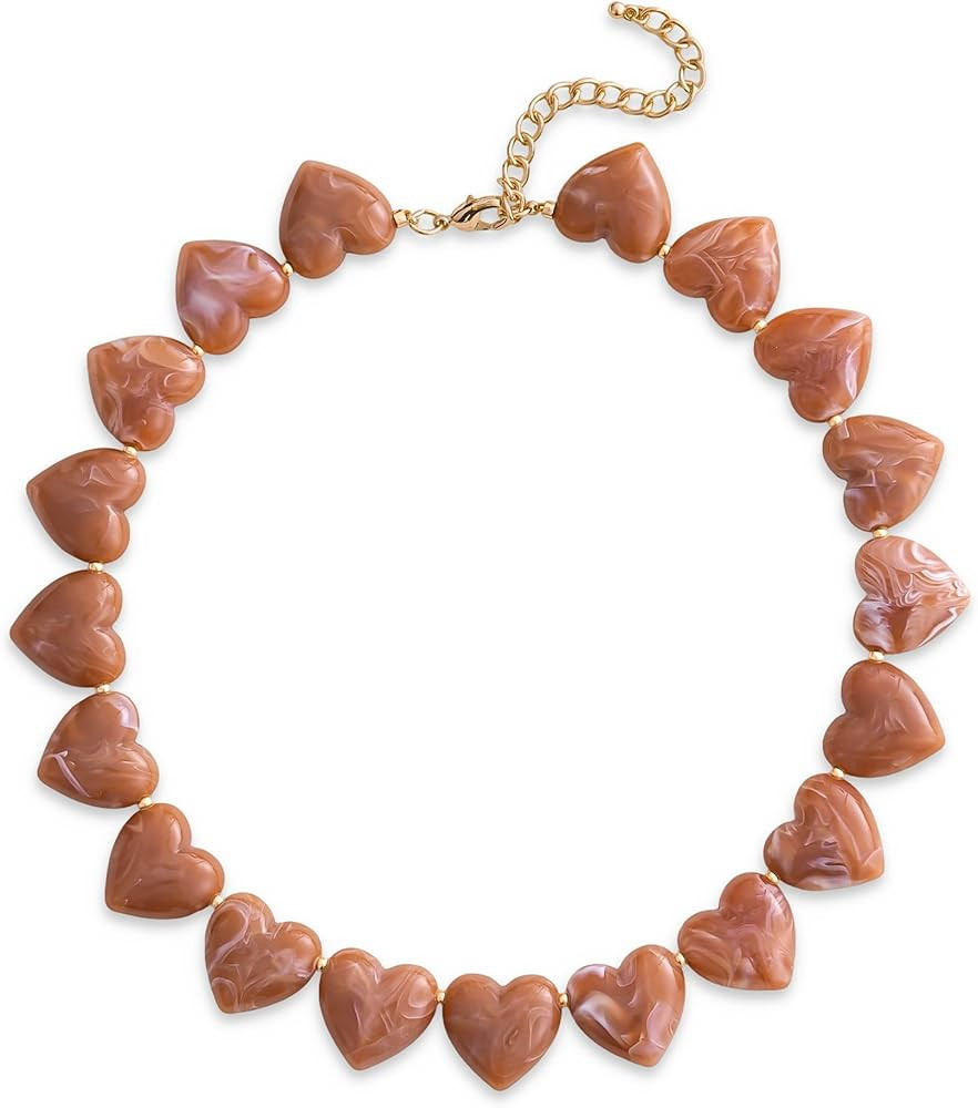 YUJIE Resin Heart Necklace Vintage Statement Necklace for Women Adjustable Chunky Beads Choker Li... | Amazon (US)
