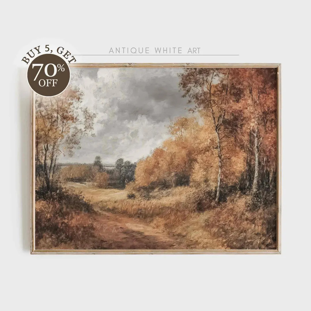 Printable Vintage Fall Painting, Moody Fall Landscape, Farmhouse Fall Decor, Autumn Authetic, Ear... | Etsy (US)