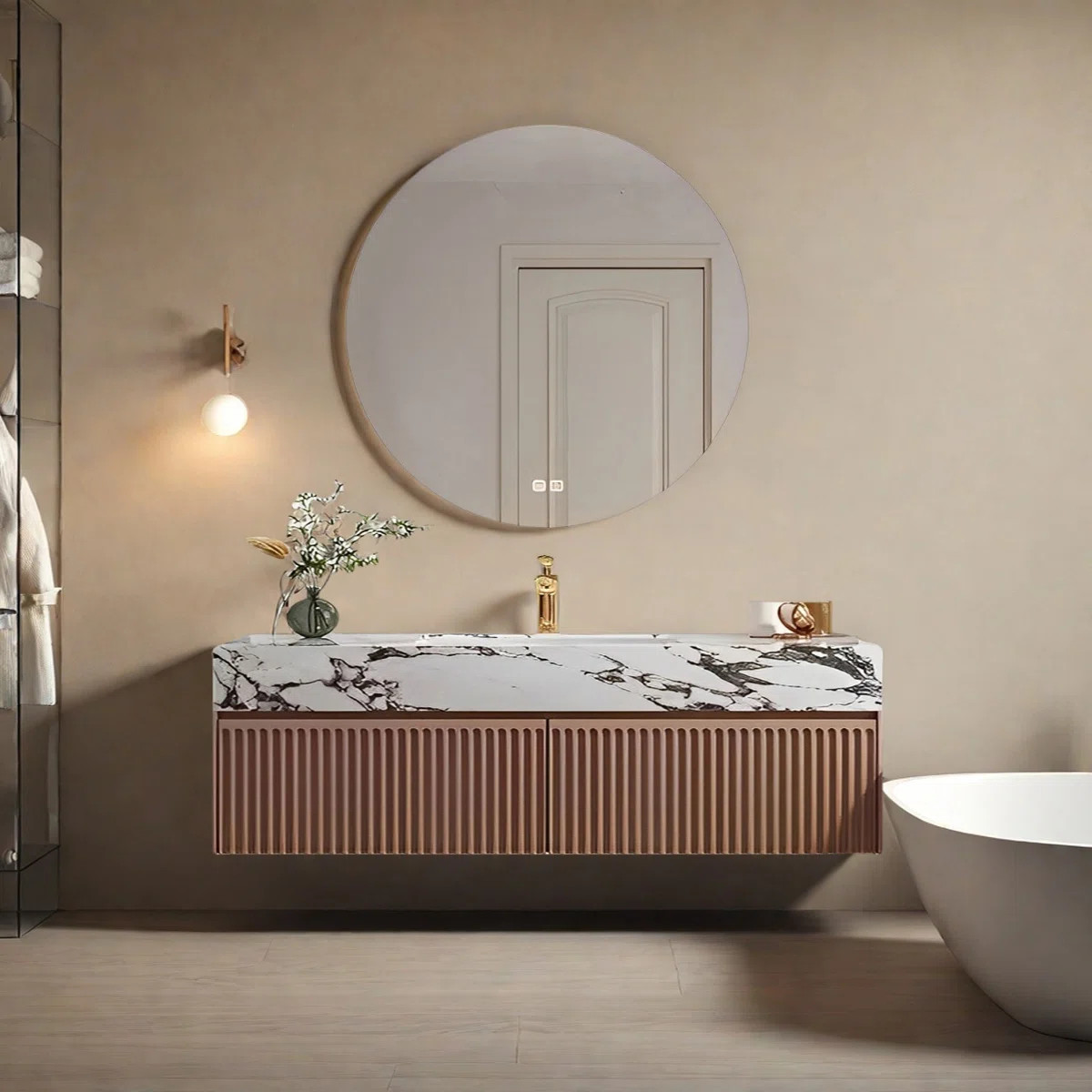 Light luxury style rock slab bathroom cabinet | Wayfair North America