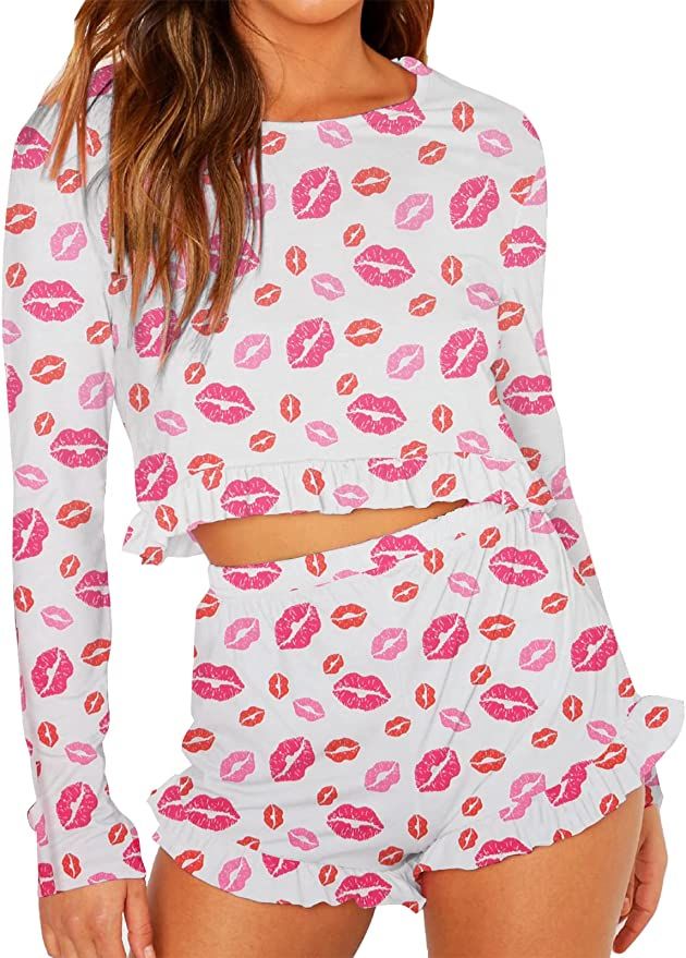 Artfish Women Valentines Pajamas Sets Lounge Graphic Cute Printed Cotton Pjs Hearts Pink-Black, S... | Amazon (US)
