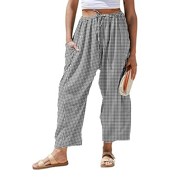 Womens Linen Wide Leg Striped Pants Casual Barrel Loose Drawstring Low Waist Palazzo Harem Pants ... | Amazon (US)