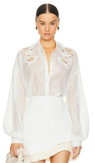 Ainsley Embroidered Shirt in Off White | Revolve Clothing (Global)
