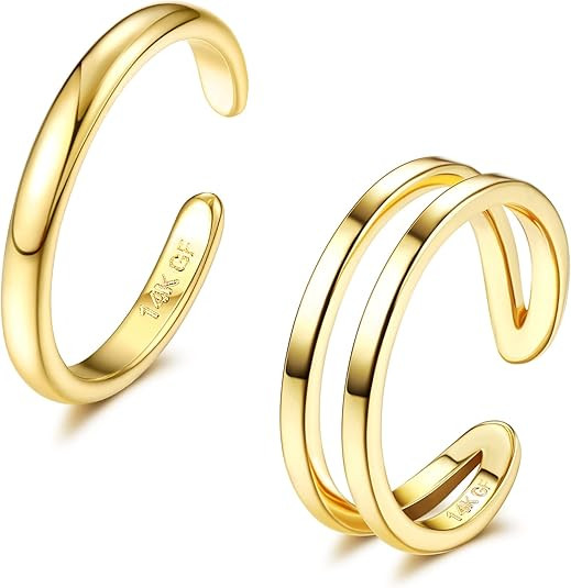 IRONBOX 14K Gold Filled Toe Rings for Women Simple Open Band Toe Ring Adjustable Toe Rings | Amazon (US)