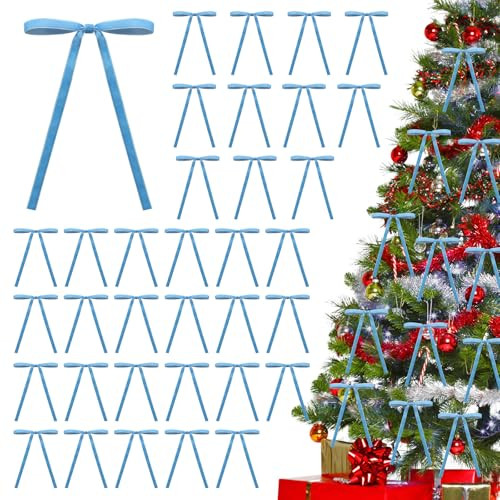 zzhxkjhky 36 Pcs Blue Velvet Christmas Bows 5 x 7 Inch Vintage Christmas Tree Bows Velvet Bows for Rustic Christmas Decor Velvet Ribbon Bows for Christmas Wreaths Gifts Decor (Blue, Width of 3/8") | Amazon (US)