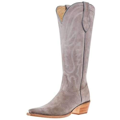 Tony Lama Women`s Ash Suede Vamp 15In Ash Suede Top Boot Grey 11 B | Amazon (US)
