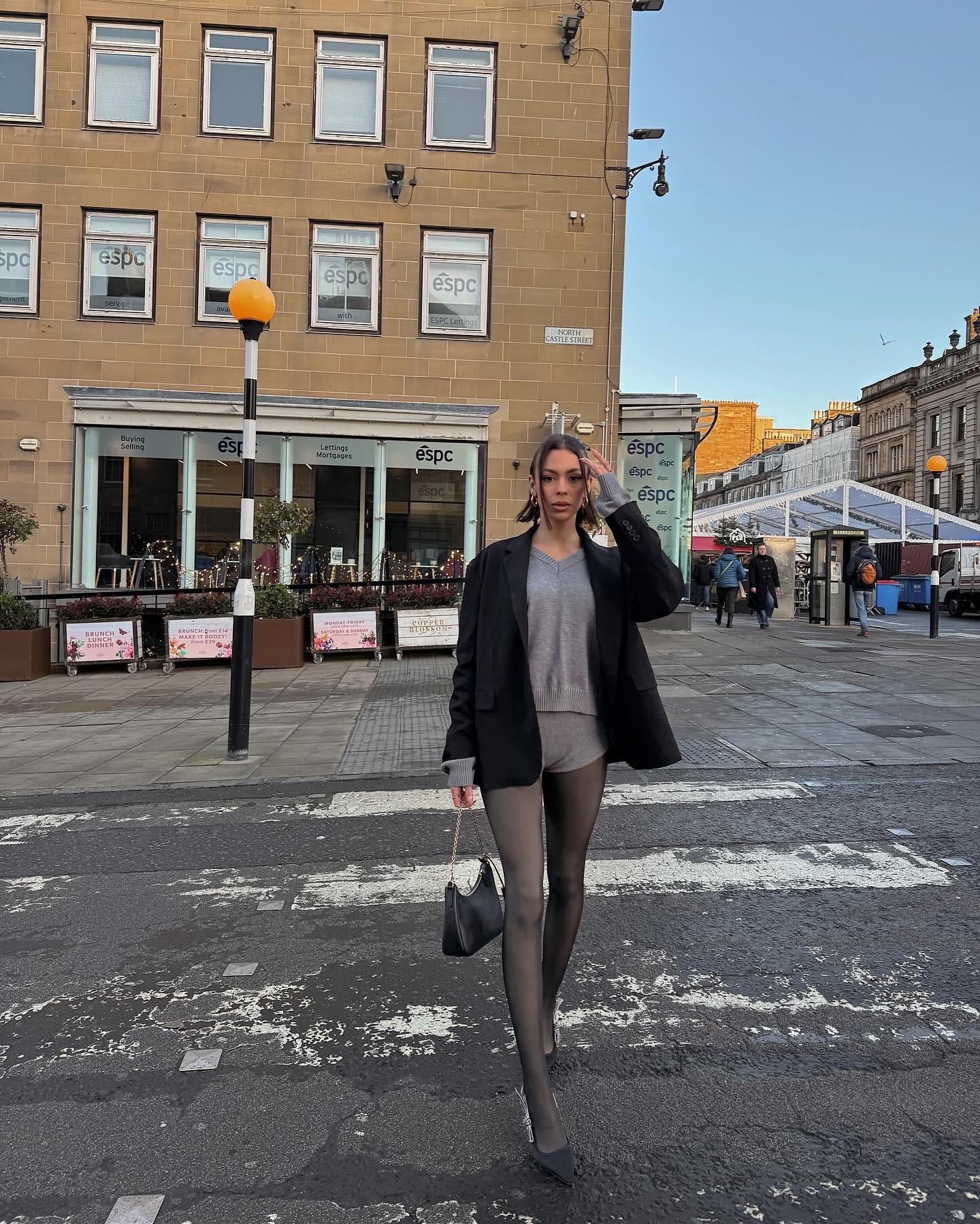 Tights and shorts winter outfit model off duty look 🖤 

#LTKSeasonal #LTKeurope #LTKstyletip