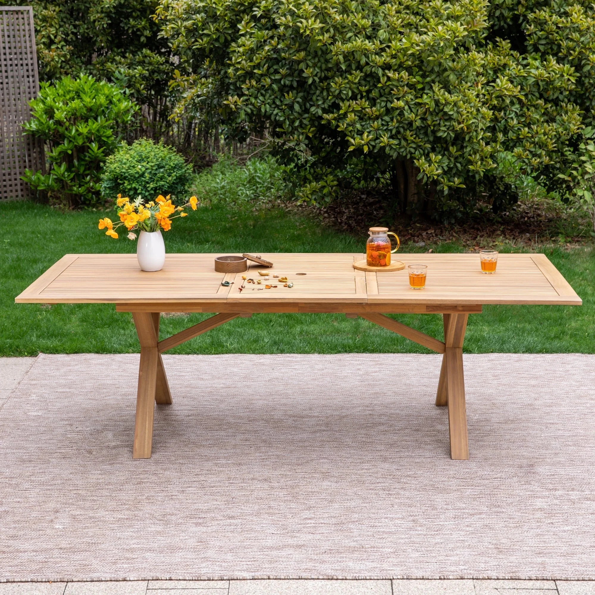 SUMMIT LIVING 100% Acacia Wood Expandable Outdoor Dining Table, Patio Oil Finished Natural Wood T... | Walmart (US)