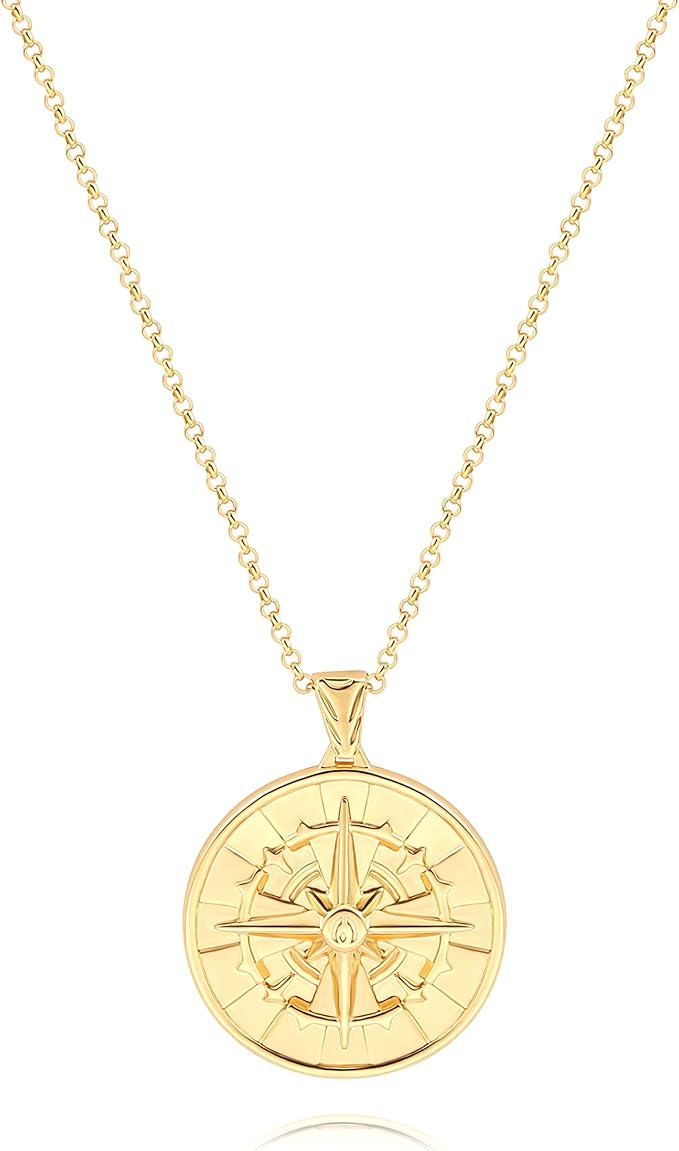CANEVINKA 18K Gold Plate Compass Pendant Necklace for Women Dainty Sunflower Coin Necklaces for G... | Amazon (US)