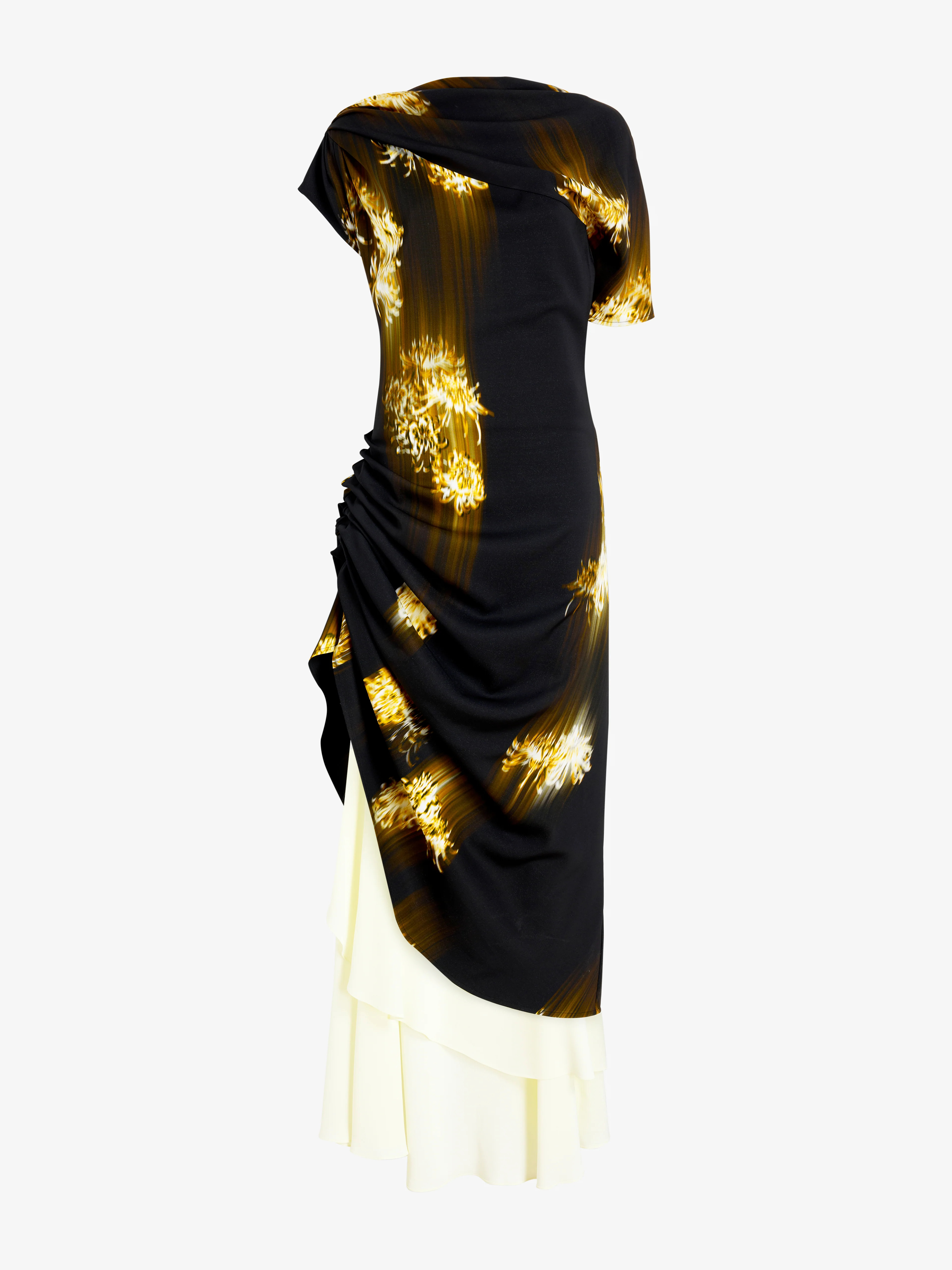 The Antonella Dress in Printed Viscose Cady features a fluid, asymmetrical short-sleeve bodice wi... | Proenza Schouler LLC