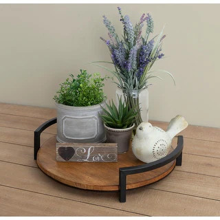 Kate and Laurel Ficher Wood and Metal Round Decorative Tray - 15" Diameter | Bed Bath & Beyond