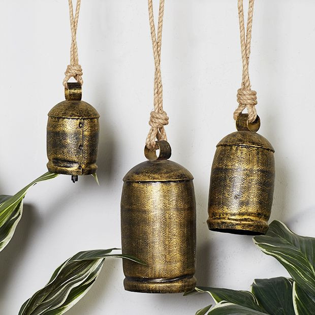 Metallic Bronze Bell Windchime Set of 3 | Antique Farm House