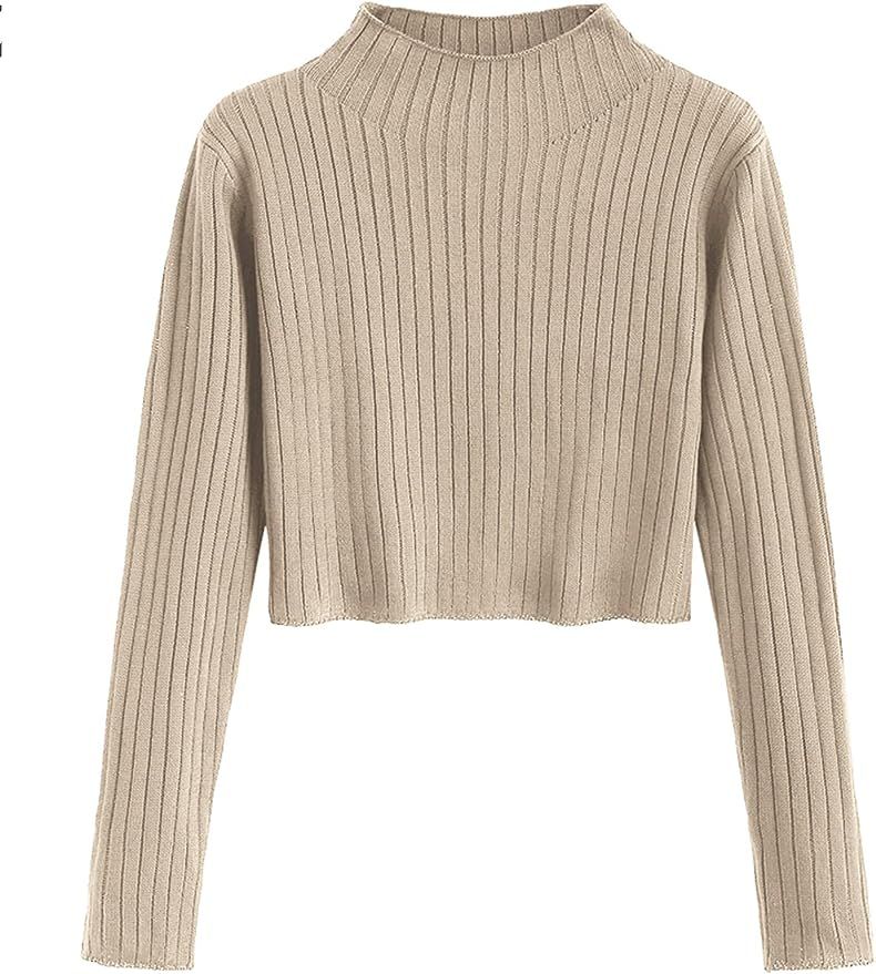 ZAFUL Women's Mock Neck Tops Long Sleeve Ribbed Knit Pullover Cropped Fall Sweater | Amazon (US)