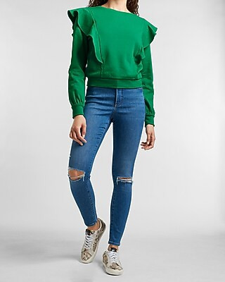 Cozy Ruffle Front Sweatshirt | Express