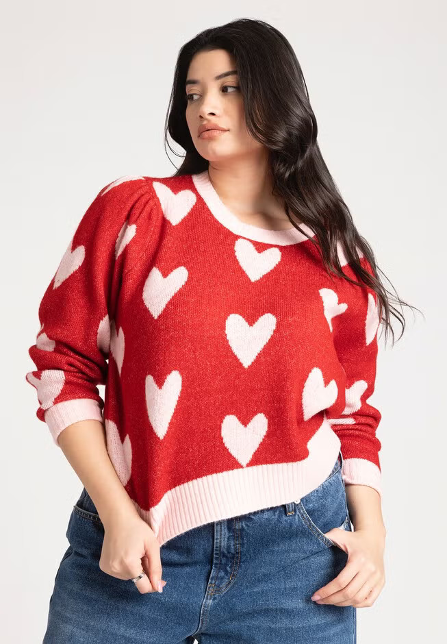 Heart Intarsia Cropped Sweater | Eloquii