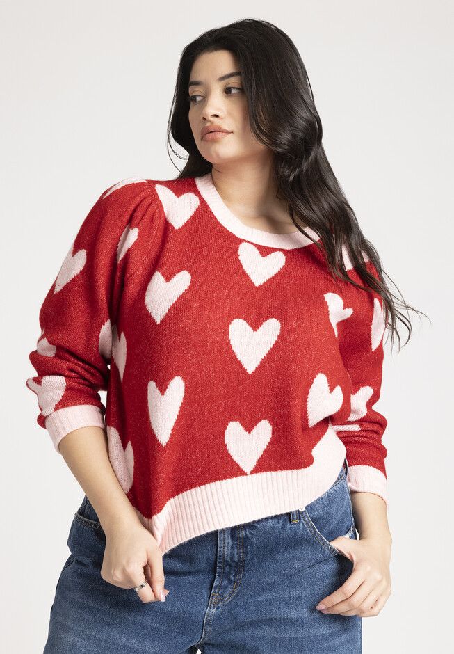 Heart Intarsia Cropped Sweater | Eloquii