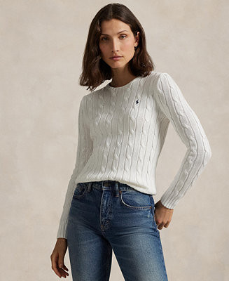 Women's Cable-Knit Cotton Crewneck Sweater | Macy's