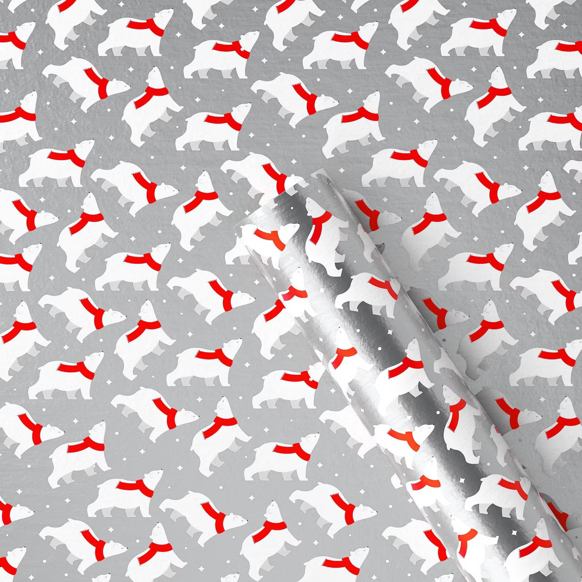 30" 25 sq ft Christmas Roll Wrap Red White Polar Bears on Silver - Wondershop™ | Target