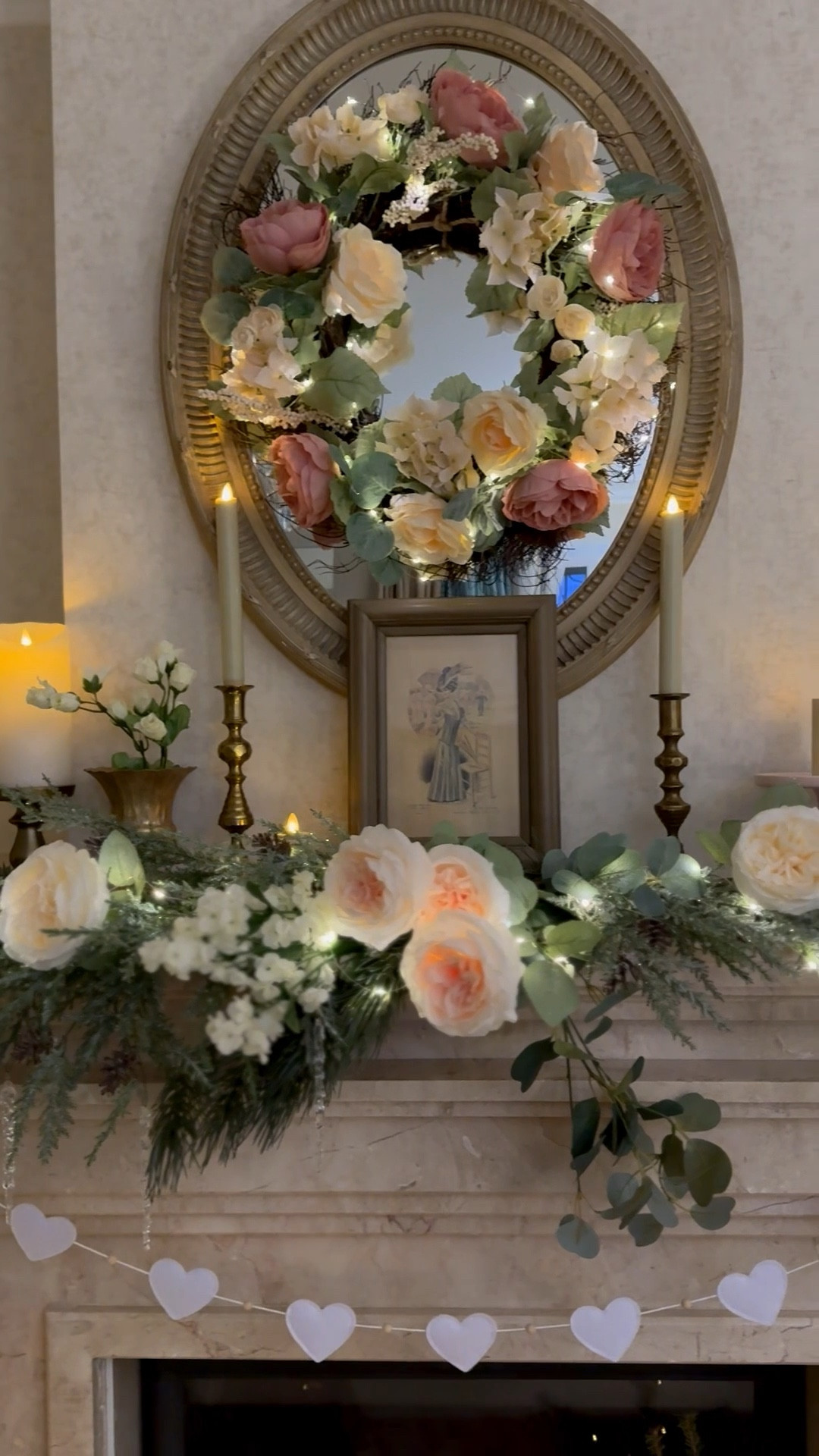 Valentine’s Day living room mantel decor, faux roses, heart garland, romantic home decor 

#LTKValentine #LTKHome #LTKSeasonal