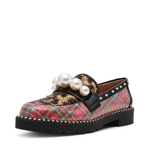 Amazon.com | Betsey Johnson Women's Harloe Loafer, Black White Plaid, 7.5 | Loafers & Slip-Ons | Amazon (US)