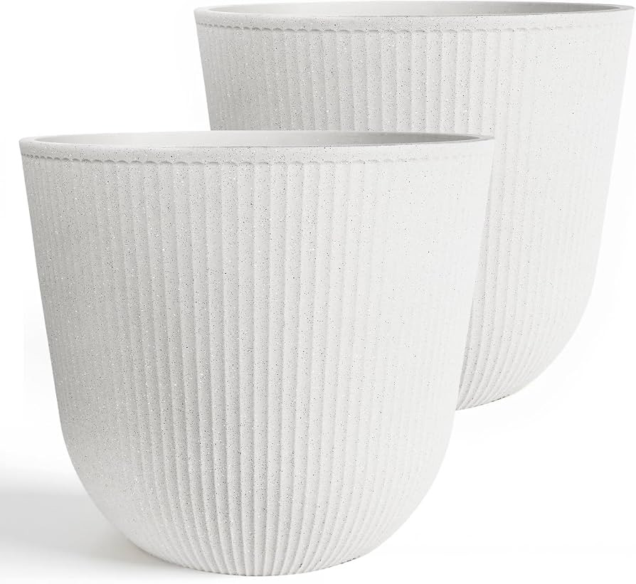 Worth Garden Round Large Planter Pot Set of 2-17.5" Dia x 15.5" H - Durable Plastic White Plant T... | Amazon (US)