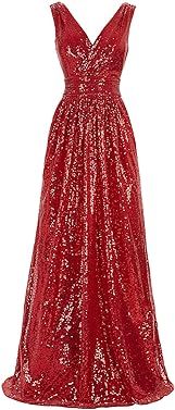 Kate Kasin Women Sequin Bridesmaid Dress Sleeveless Maxi Evening Prom Dresses | Amazon (US)