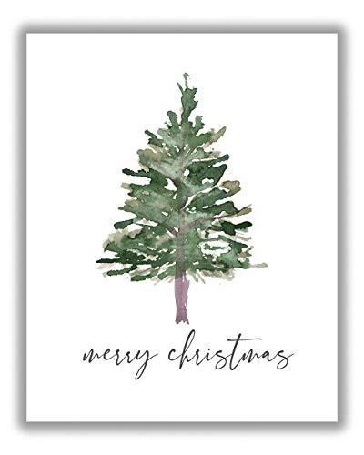 Merry Christmas with Evergreen Tree No.19 Holiday Wall Art Print - 11x14 UNFRAMED Minimalist Pict... | Amazon (US)