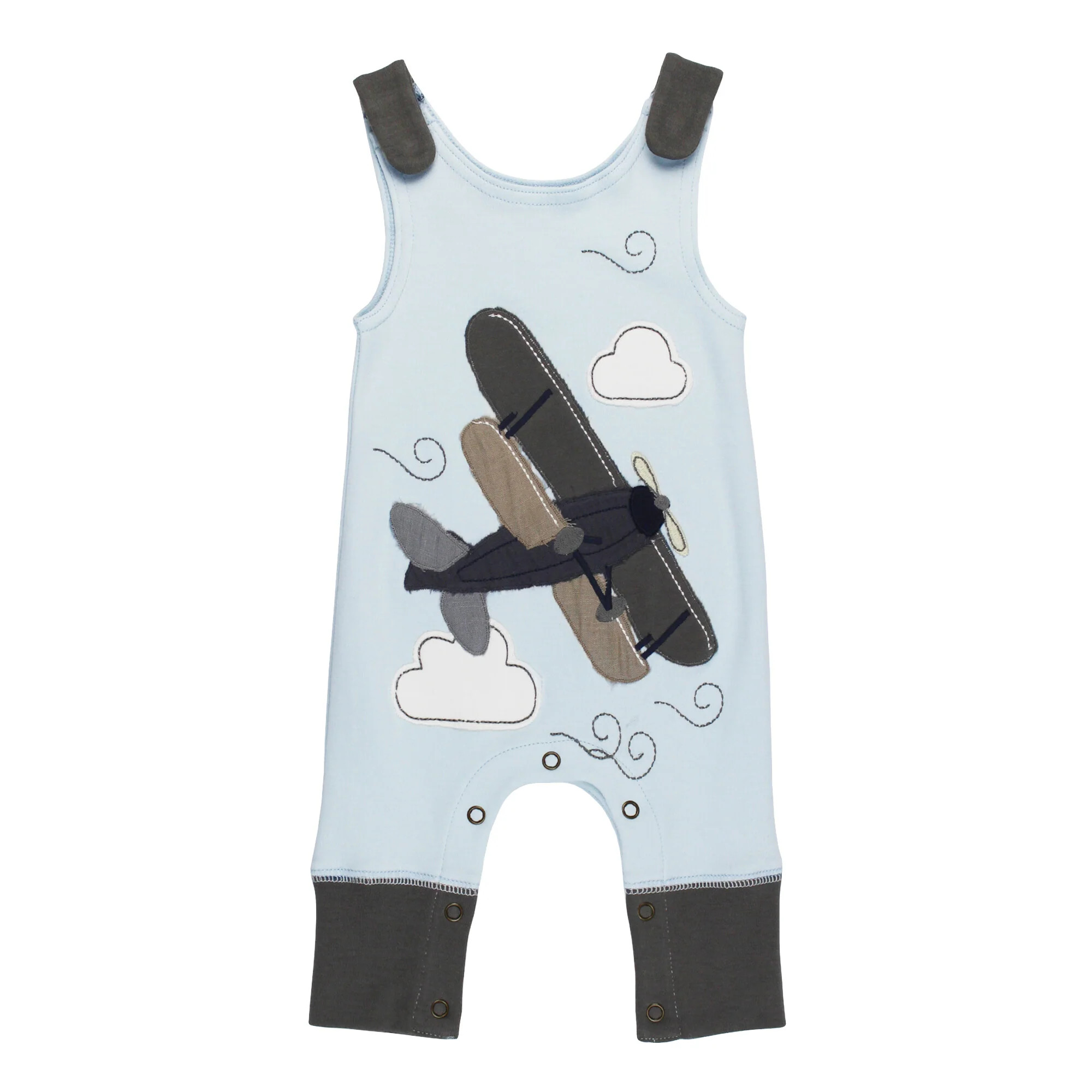 Organic Appliqué Harem Romper in Airplane | L'ovedbaby