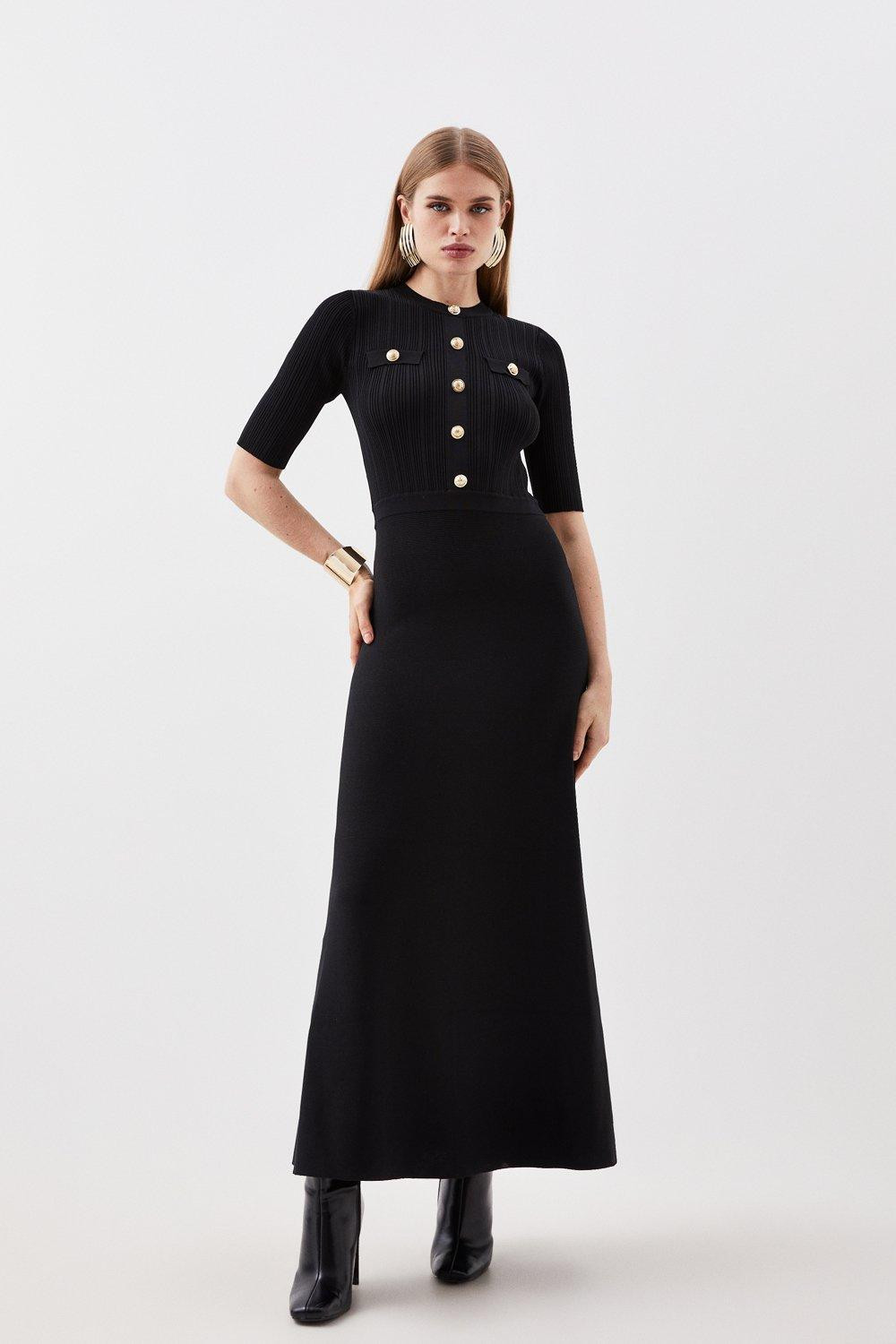 Viscose Blend Rib Knit Military Half Sleeve Midaxi Dress | Karen Millen UK + IE + DE + NL