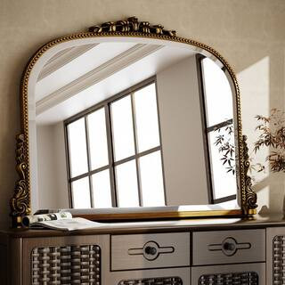 Antique Gold 36 in. W x 27 in. H Arched Polyurethane Framed with Decoration Antique Vanity Wall M... | The Home Depot