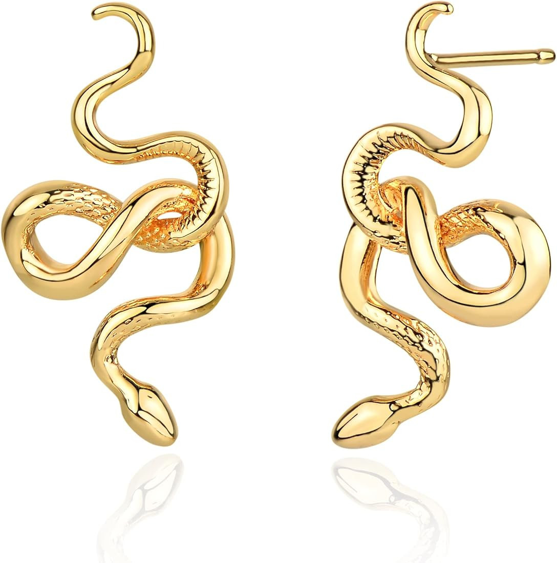 BENEIGE Gold Snake Earrings 14K Gold Plated Animal Butterfly Huggie Hoop Dangle Ear Studs Simple ... | Amazon (US)