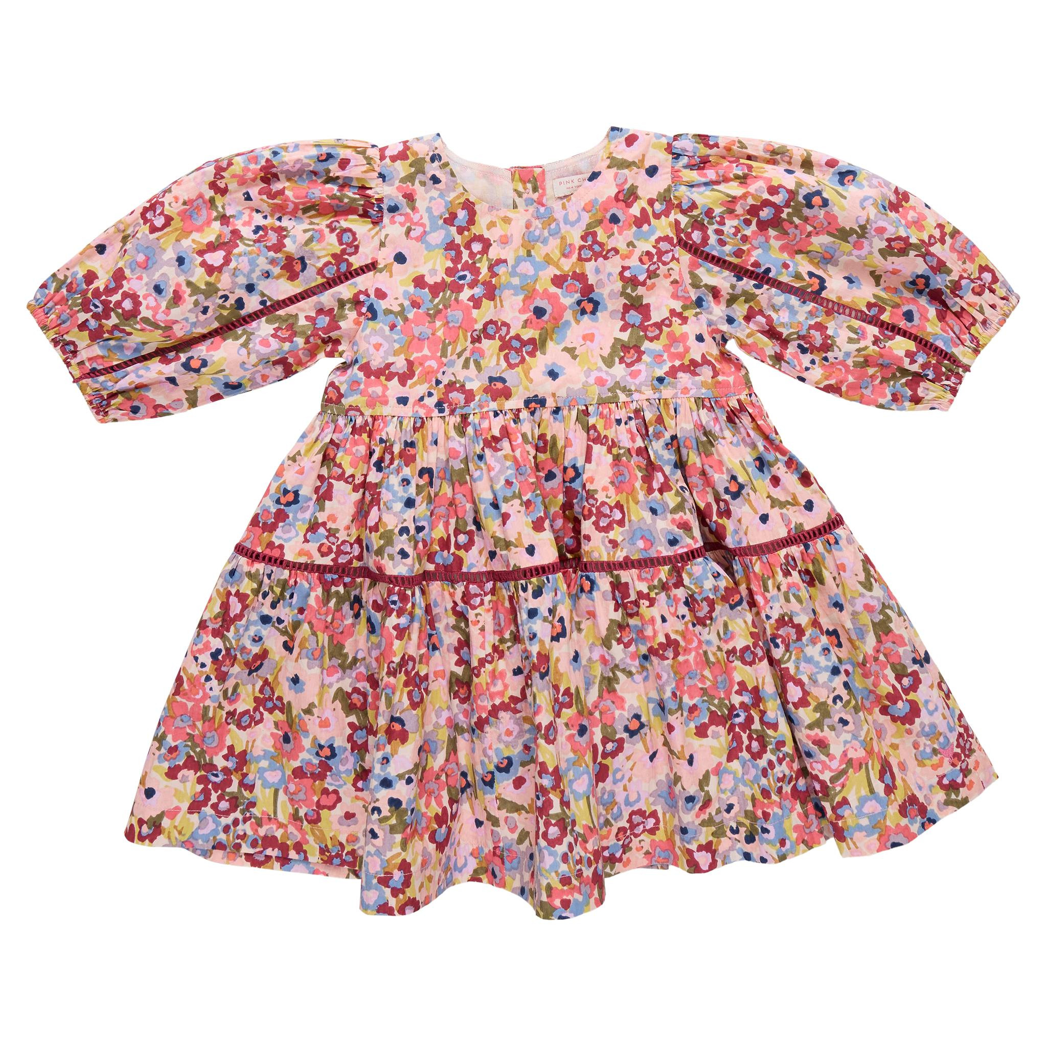 Girls Maribelle Dress - Burgundy Sketched Floral | Maisonette