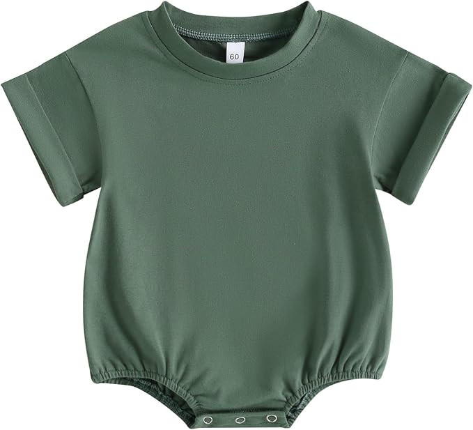 Unisex Baby Boy Girl Solid Color Short Sleeve Bubble Romper Oversized T-Shirt Romper Bodysuit Top... | Amazon (US)