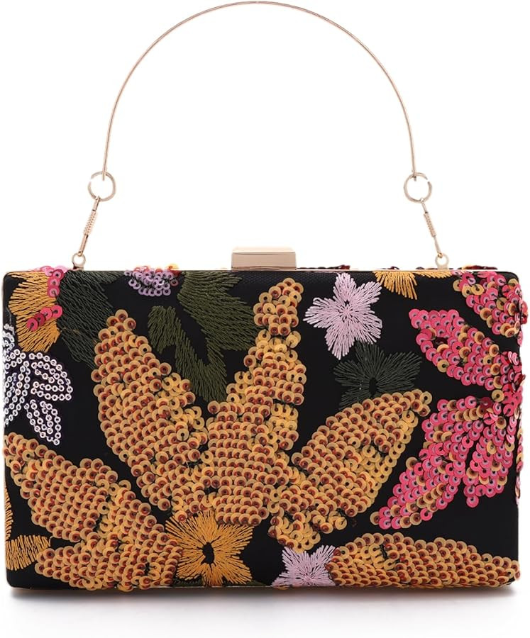 Embroidery Clutch Purses for Women Floral Sequin Evening Bag Formal Designer Handbags with Chain ... | Amazon (US)