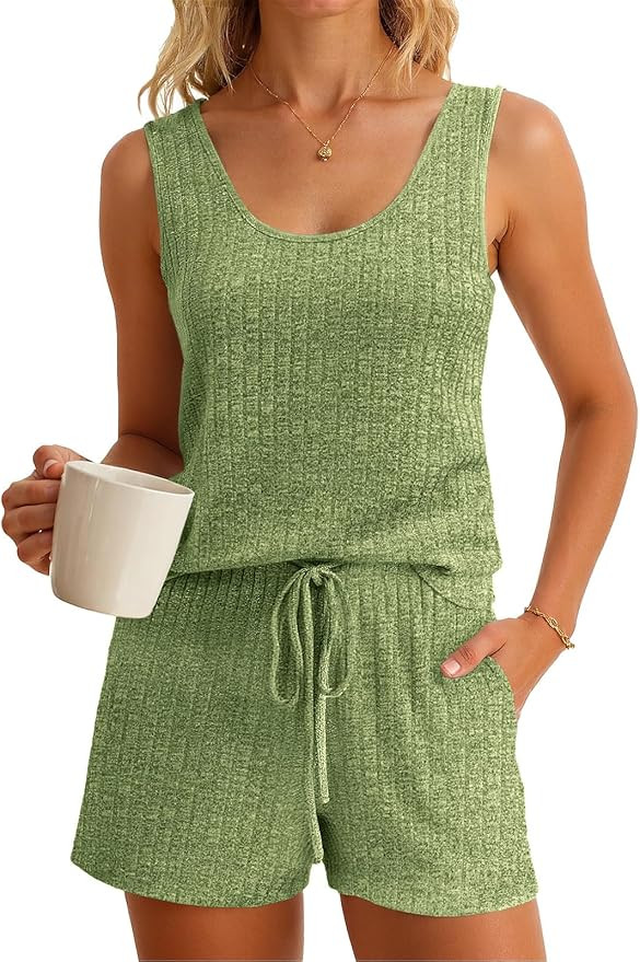 Imily Bela Womens Pajama Sets 2 Piece Sleeveless Summer Pjs Ribbed Knit Tank Top and Shorts Cute ... | Amazon (US)