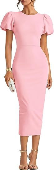 ZESICA Women's Summer Short Sleeve Bodycon Midi Dress 2026 Spring Elegant Formal Wedding Guest Co... | Amazon (US)