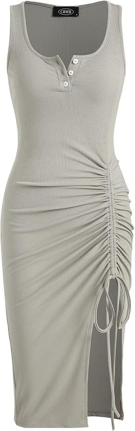 CIDER Rib Button Drawstring Midi Dress | Amazon (US)